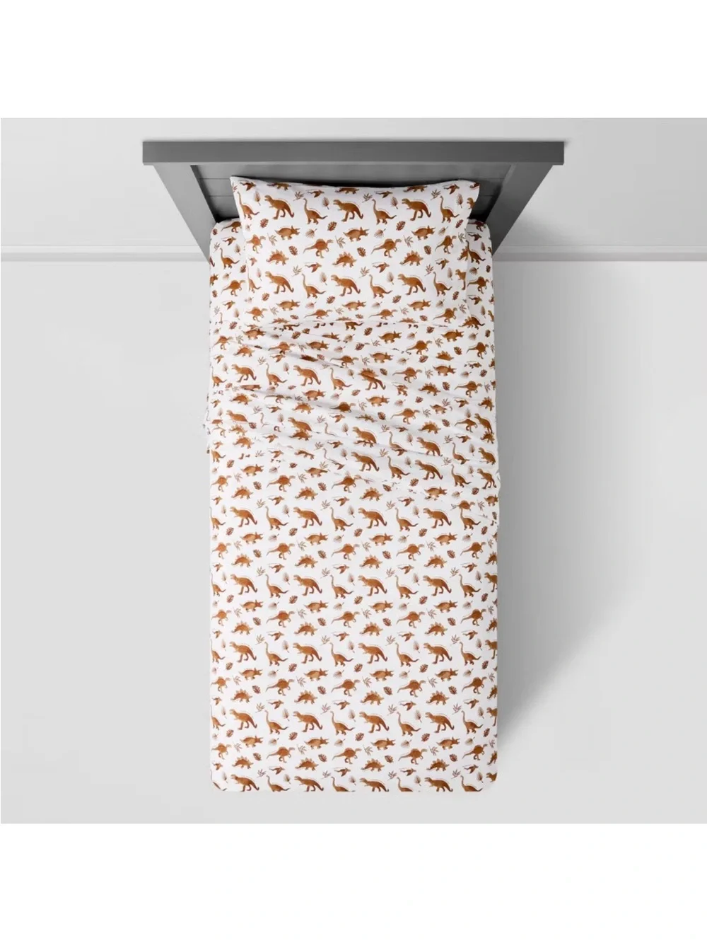 Pillowfort Queen Brown Watercolor Dinosaur Cotton 4 Pc Sheet Set NWT
